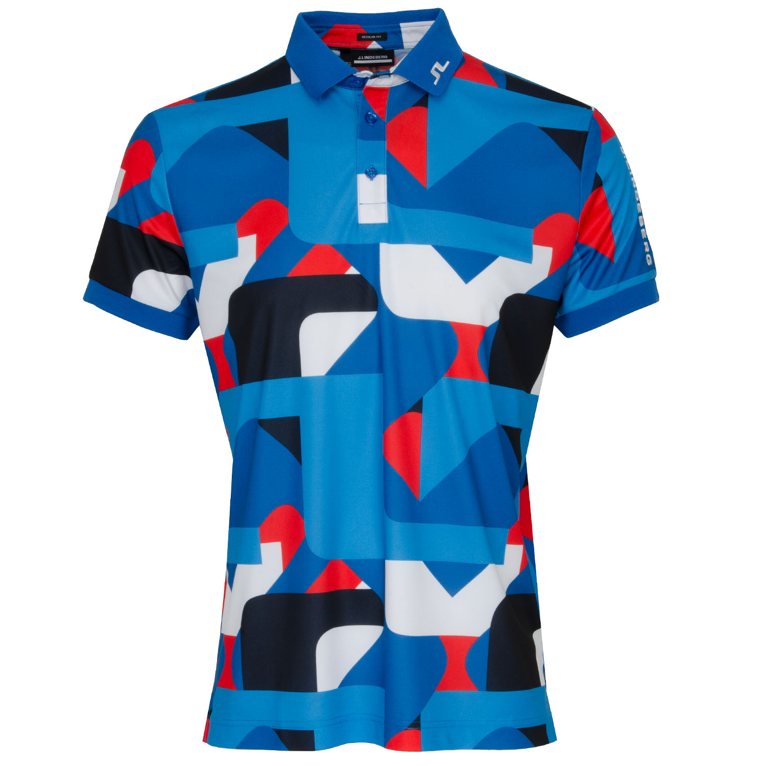J Lindeberg Tour Tech Print Polo Shirt Brilliant Blue Big Bridge Scottsdale Golf